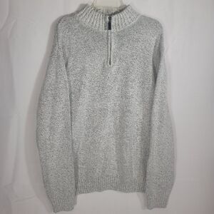 Chaps Men’s 1/4 Zip Mock Neck Knit Sweater Gray Beige Marled Cotton Pullover XL